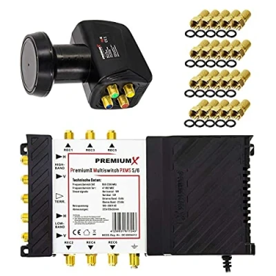 Abbildung von PremiumX SAT Multischalter Set 5/6 Multiswitch Quattro LNB 20x F Stecker