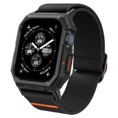 Abbildung von Spigen Lite Fit Pro Hülle mit Armband Kompatibel Apple Watch Serie 9/8/7 45mm Matt Schwarz