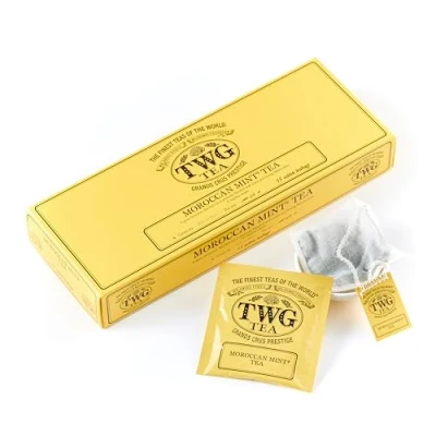 Abbildung von TWG Tea Moroccan Mint Grüner Tee Grüne Minzeblätter 15 Handgenähte Teebeutel aus Baumwolle Geschenkset