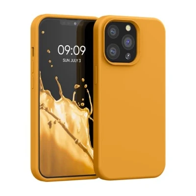 Abbildung von kwmobile Hülle kompatibel mit Apple iPhone 13 Pro Silikon Handy Case Handyhülle weiche Oberfläche kabelloses Laden Mango