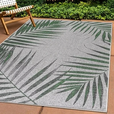 Abbildung von Outdoorteppich Palmen Design, Carpettex, Läufer, Höhe: 5 mm, Teppich Design Flachgewebe Küchenteppich Balkon Terrasse