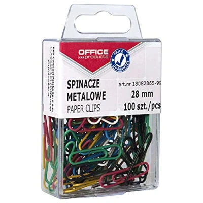Abbildung von OFFICE PRODUCTS 18082865 99 Büroklammern Metallbriefklammern Bunte Lackiert in der Box/ 28mm 100 Stück/Farbig Sortiert Kunststoffummantelt/in Praktischer Aufbewahrungsbox