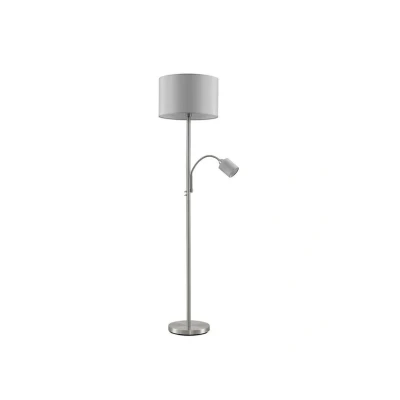 Abbildung von Lindby Stehlampe Colima, Leuchtmittel nicht inklusive, Modern, Eisen, Textil, nickel satiniert, grau, 1 flammig, E27, Textil