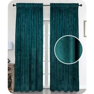 Abbildung von BEAUTEX Samt Vorhang Kräuselband U Band Gardine Velvet abdunkelnd und Blickdicht, 300x245 cm (Breite 300 cm, Höhe 245 Petrol)