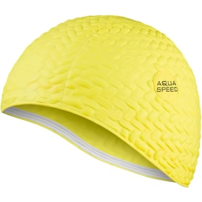 Abbildung von Aqua Speed Badekappe Noppen Badehaube für Lange Haare Damen Schwimmkappe Latex Bathing Cap for Long Hair Schwimmhaube extrem dehnbar Latexbadekappe Gelb Bombastic Tic Tac