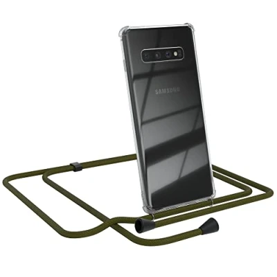 Abbildung von EAZY CASE Handykette kompatibel mit Samsung Galaxy S10 Plus Handyhülle Umhängeband, Handykordel Schutzhülle, Silikonhülle, Hülle, Stylische Kette, Grün Clips Schwarz