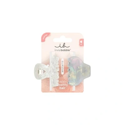 Abbildung von invisibobble CLIPSTAR Pearly Frost Haarclip Set 2 Medium Hair Claws Elegante, mittel große Haarspangen mit marmoriertem Blau Weiß Design Trendiger Look, sicherer Halt, gesundes Haar