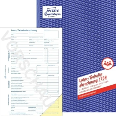 Abbildung von AVERY Zweckform 5 x Lohnabrechnung A4 SD 2x40Blatt