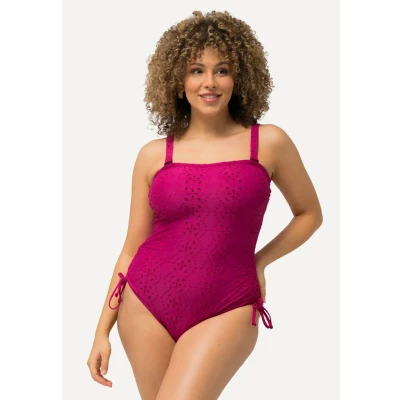 Abbildung von Ulla Popken Textured Convertible Badeanzug, Damen, Größe: 46, Dark mauve