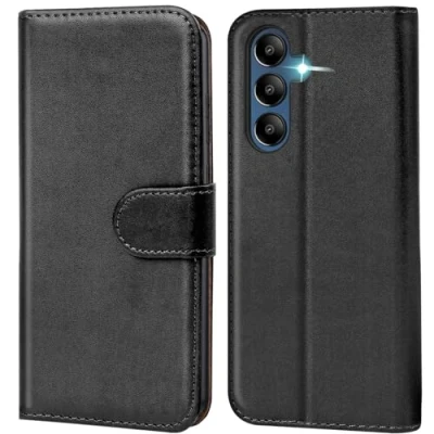 Abbildung von Verco Handyhülle für Samsung Galaxy A35 5G Hülle, Bookcase Tasche Flipcover Case [Kartenfächer/Aufstellfunktion], Schwarz