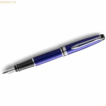 Abbildung von Waterman Expert Tintenroller blau mit Chromzierteilen feine Spitze Schwarz Geschenkbox