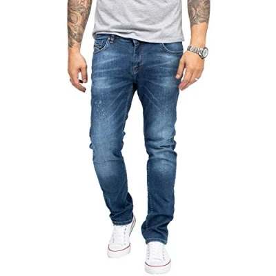 Abbildung von Indumentum Jeans Herren Slim Fit Hose Stretch Männer Hosen Herrenjeans Denim Herrenhose Mens Pant Stretchjeans Used Look Blau IS 301 W38 L30