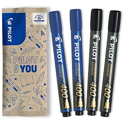 Abbildung von PILOT Permanent Marker 400 mit Keilspitze, 4er Set (Blau, Schwarz)