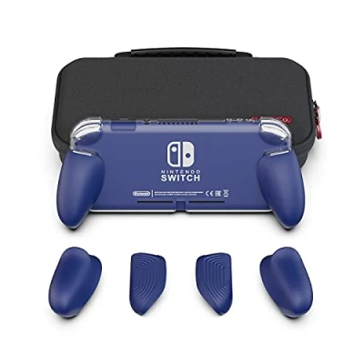 Abbildung von Skull &amp; Co. GripCase Lite Bundle: Eine Bequeme Schutzhülle mit austauschbaren Griffen [passend für alle Handgrößen] Nintendo Switch [mit Tragetasche] Blau