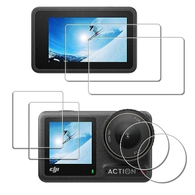 Abbildung von Displayschutz schutzfolie für DJI Osmo Action 4 Objektiv + display [2+2+2 Stück], iDaPro Schutzglas Tempered Glass Screen Protector 9H Härte Gehärtetes Glas