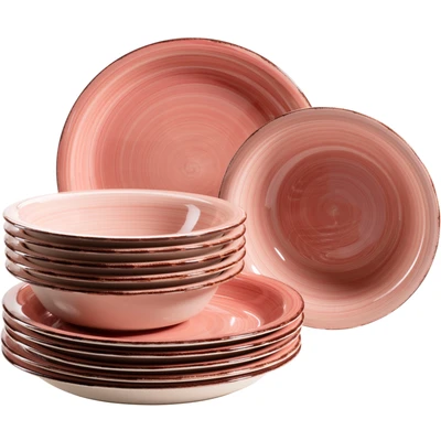 Abbildung von Home affaire Tafelservice &quot;Teller Set, Geschirr Set Bel Tempo&quot;, (Set, 12 tlg., 6 Speiseteller, Suppenteller), rustikale Holzoptik mit Spiraldekor, Teile, für Personen