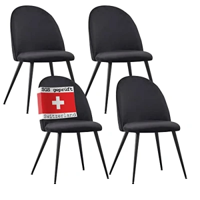 Abbildung von Albatros International Esszimmerstuhl Esszimmerestuhl Küchenstuhl CAPO, Samt Bezug (4er Set, Schwarz), Stilvolles Vintage Design, Eleganter Polsterstuhl am Esstisch