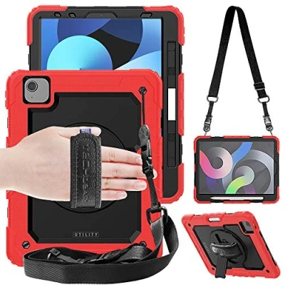 Abbildung von TECHGEAR Utility Hülle für iPad Air 5 2022, 4 2020 (9. 8. Generation, 2022/2020) Robust Strong Stoßfeste Schutzhülle mit 360 Grad Schwenkständer, Hand Schultergurt Eingebaut Bildschirm Rot