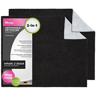 Abbildung von McFilter Fettfilter 2x Universal Aktiv Kohlefilter 57 x 47cm, Zubehör für alle handelsüblichen Dunstabzugshauben, 2 lagig, Doppelfilter, zuschneidbar