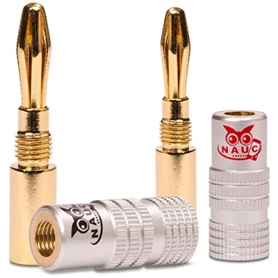 Abbildung von NAUC Bananenstecker für Lautsprecherkabel 2 Stück Stecker als Set Steckverbinder 24K vergoldet schraubbar HiFi Receiver Verstärker