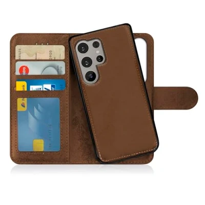 Abbildung von MyGadget Flip Case für Samsung Galaxy S25 Ultra [ abnehmbare Magnet Hülle ] Handyhülle aus Kunstleder Klapphülle mit Kartenfach Schutzhülle in Braun
