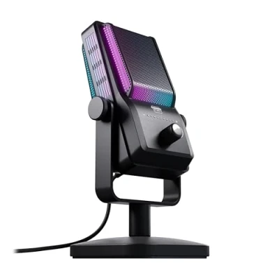 Abbildung von CHERRY XTRFY NGALE R, Premium USB Mikrofon für Aufnahmen, Gaming &amp; Streaming, Cardioid, Plug Play, Low Cut Filter, RGB Beleuchtung, Retro Design, Schwarz