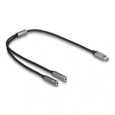 Abbildung von Delock Headset Adapter USB Type C™ Stecker DAC 24 Bit / 96 kHz Hi Res zu 2 x 3,5 mm 3 Pin Klinkenbuchse