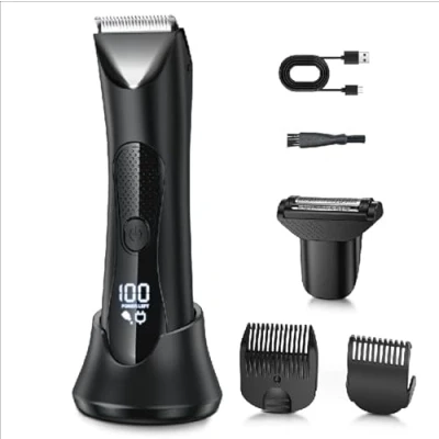 Abbildung von 2 in 1 intimrasierer mann, rasierer herren intimbereich mit LED Licht/Anzeige, USB Ladesäule, körperrasierer herren, nass und trocken, intim männer für Brust Beine Leiste Achselhöhle, IPX7