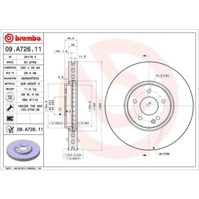 Abbildung von BREMBO COATED DISC LINE 09.A726.11 Bremsscheibe 330 32 5 innenbelüftet beschichtet hochgekohlt mit Schrauben MERCEDES BENZ: E Klasse Limousine