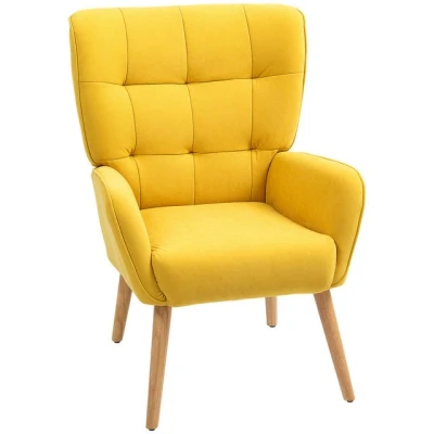 Abbildung von HOMCOM Sessel Wohnzimmer Loungesessel Relaxsessel mit Holzbeine Lesesessel Samtoptik, Polstersessel für Schlafzimmer Gelb
