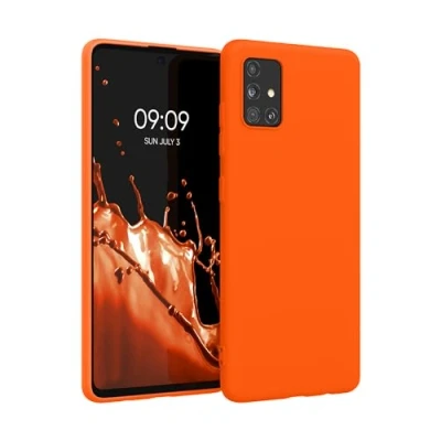 Abbildung von kwmobile Hülle kompatibel mit Samsung Galaxy A51 weiches TPU Silikon Case Cover geeignet für kabelloses Laden Neon Orange