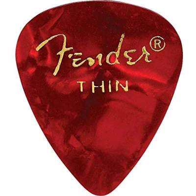 Abbildung von Fender 351 Shape Premium Plektren (12 Stück) für E Gitarre, Akustikgitarre, Mandoline und Bass Thin Rot (Moto)