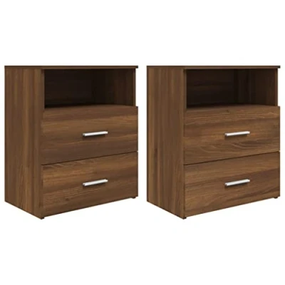 Abbildung von vidaXL 2X Nachttisch 1 Fach 2 Schubladen Nachtschrank Nachtkonsole Nachtkommode Schlafzimmer Schrank Kommode Braun Eichen Optik 50x32x60cm Holzwerkstoff