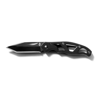 Abbildung von Gerber Taschenklappmesser mit glatter Klinge und Taschenclip, Klingenlänge: 5,4 cm, Paraframe Mini Tanto Folding Clip Knife, Schwarz, 31 003631