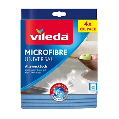 Abbildung von Vileda Allzwecktuch Universal, zu 100% aus Mikrofasern, streifenfreier Glanz, für empfindliche Oberflächen, 38 x 36 cm, 4er Pack, Blau