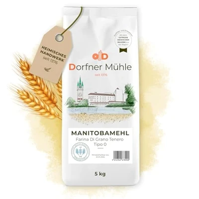 Abbildung von Manitobamehl Farina Di Grano Tenero Tipo 0 Sehr backstarkes Mehl für Pizza, Ciabatta und Vorteige (5kg)
