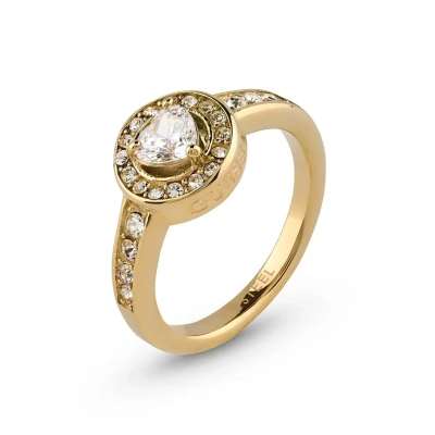 Abbildung von Guess JUBR04671JWYG Damenring Solitär Herz Kristalle Goldfarben