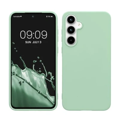 Abbildung von kwmobile Hülle kompatibel mit Samsung Galaxy A55 5G weiches TPU Silikon Case Cover geeignet für kabelloses Laden Mintgrün matt