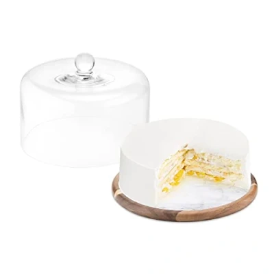 Abbildung von Navaris Kuchentransportbox Tortenplatte &amp; Glasglocke Ø28cm Kuchenplatte Kuchenglocke Tortenbutler, Marmor