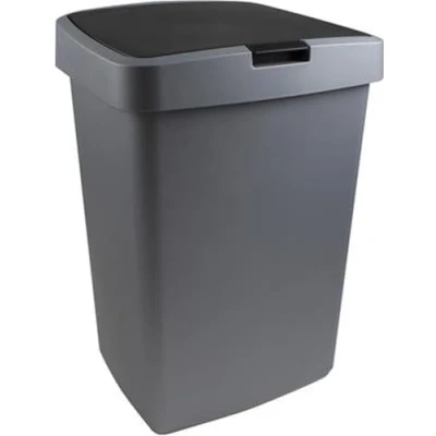Abbildung von Sunware Delta Klappdeckeleimer mit Haltering für Müllsack 50 Liter 39,7 x 34,5 60 cm metallic / schwarz