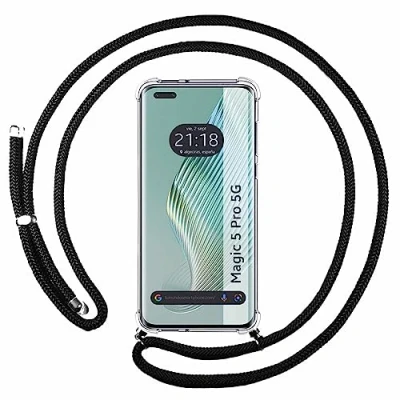 Abbildung von Hülle Anhänger Transparent für Huawei Honor Magic 5 Pro 5G Mit Lanyard Schwarz