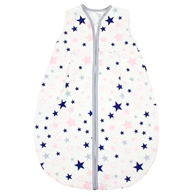 Abbildung von TupTam Baby Sommer Schlafsack 0.5 TOG aus OEKO TEX zertifizierten Materialien, Farbe: Sterne Dunkelblau/Rosa, Größe: 92 98