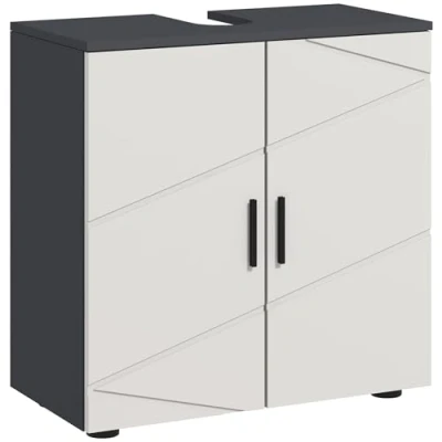 Abbildung von kleankin Waschbeckenunterschrank Unterschrank mit Verstellbarer Ablage, Waschtischunterschrank Griff, Badunterschrank Kippschutz, Grau, 60 x 30 cm