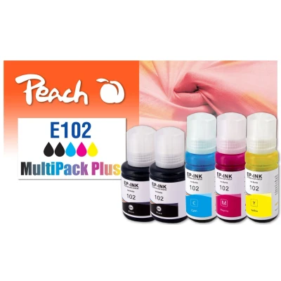 Abbildung von Peach E102 Spar Pack Plus Druckerpatronen (2xBK, C, M, Y) ersetzt Epson No. 102 für z.B. EcoTank ET 2700, 2750, 3700, 3750