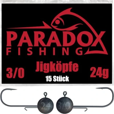 Abbildung von Paradox Fishing Jigköpfe Set 15x 24g 3/0 I Jig Köpfe Gummifisch mit Jighead für Gummifische Barsch Hecht Zander Angelzubehör