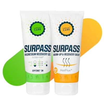 Abbildung von SURPASS Regenerationspaket Magnesium Erholungsgel und Wärmebalsam für Sportler Aufwärmen vor dem Training Erholung nach Sport Schnellere Muskeln Regeneration (200+200 ml)