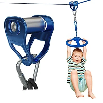 Abbildung von Seilrutsche Umlenkrolle Seilrolle mit Karabiner Ninja Slider Slackline Pully Gleitlager Zubehör für Parcours eignet Textilseile bis Durchmesser 50mm