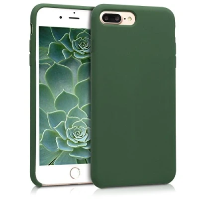 Abbildung von kwmobile Hülle kompatibel mit Apple iPhone 7 Plus/iPhone 8 Plus Silikon Handy Case Handyhülle weiche Oberfläche kabelloses Laden Dunkelgrün