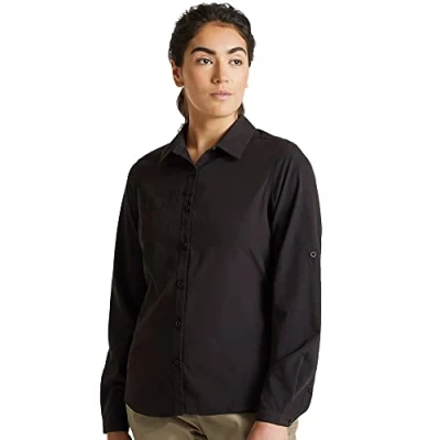 Abbildung von Craghoppers Damen Expert Womens Kiwi Long Sleeved Shirt Hemd mit Button Down Kragen, Schwarz, 12