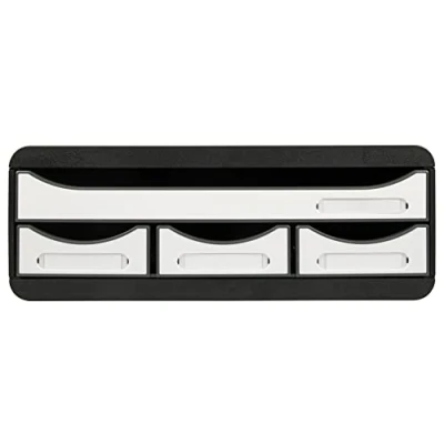 Abbildung von Exacompta 3197213D Toolbox Glossy mit 4 Schubladen aus Recycling Kunststoff zur Aufbewahrung kleiner Utensilien 27 x 35,5 13,5 cm. Ideal für Büro und Schreibtisch mehr Platz. Blauer Engel weiß
